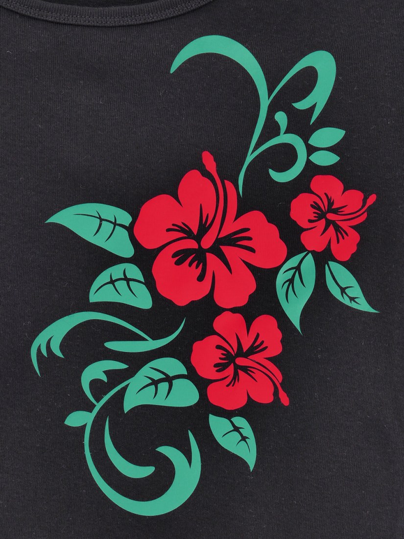 ストレッチTシャツ ハイビスカス レッド×グリーン(ブラック)TC10rgrb