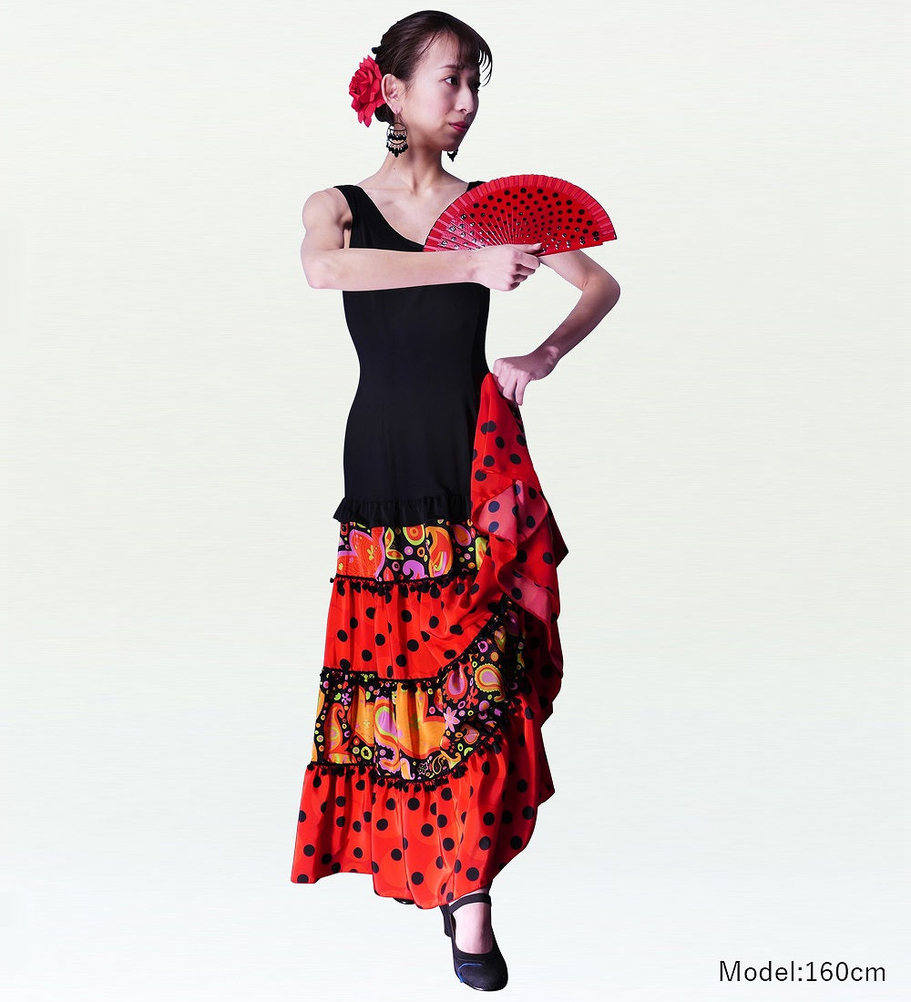 フラメンコ　ワンピース　ドレス　フラワー　花柄　袖フリル　赤　白 フラメンコ ワンピース ドレス フラワー 花柄 袖フリル 赤 白