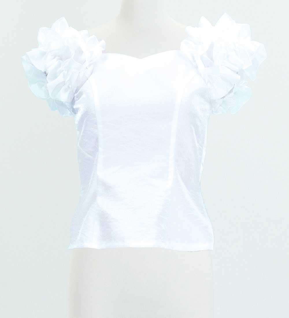 フラダンス シャンタン フリル袖ブラウス [S] ホワイト 2446whS