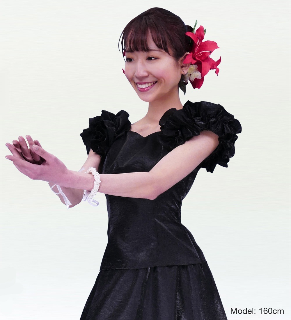 フラダンス シャンタン フリル袖ブラウス [S] ブラック 2446bkS