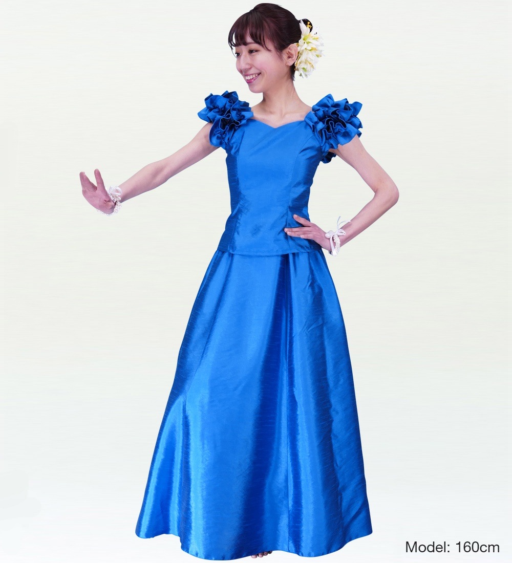 フラダンス青と白の幾何学模様プリーツスカート、黒フレアスカート フラダンス青と白の幾何学模様プリーツスカート、黒フレアスカート