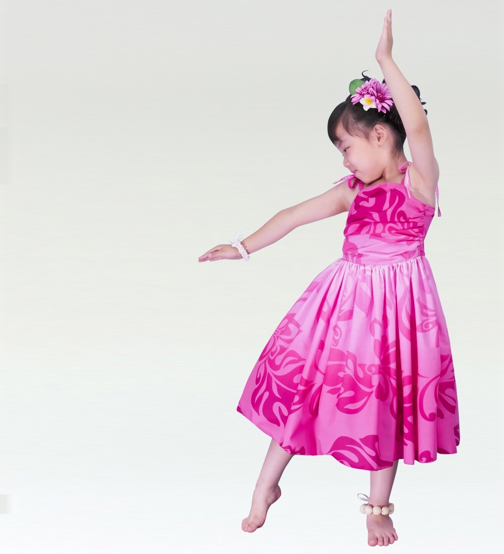 ALOHA-KIDS【美品】【ケイキ】【フラダンス】ドレス フラダンス ケイキ(ジュニア) ミディ丈 ムームードレス オレンジ