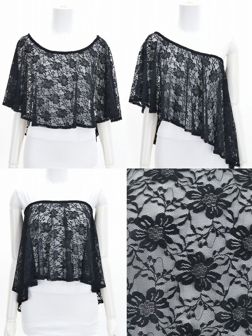 Chimaki 総レースケープ 立体フラワー ブラック チマキ 希少 フラダンス レースケープ ブラック 2846bk