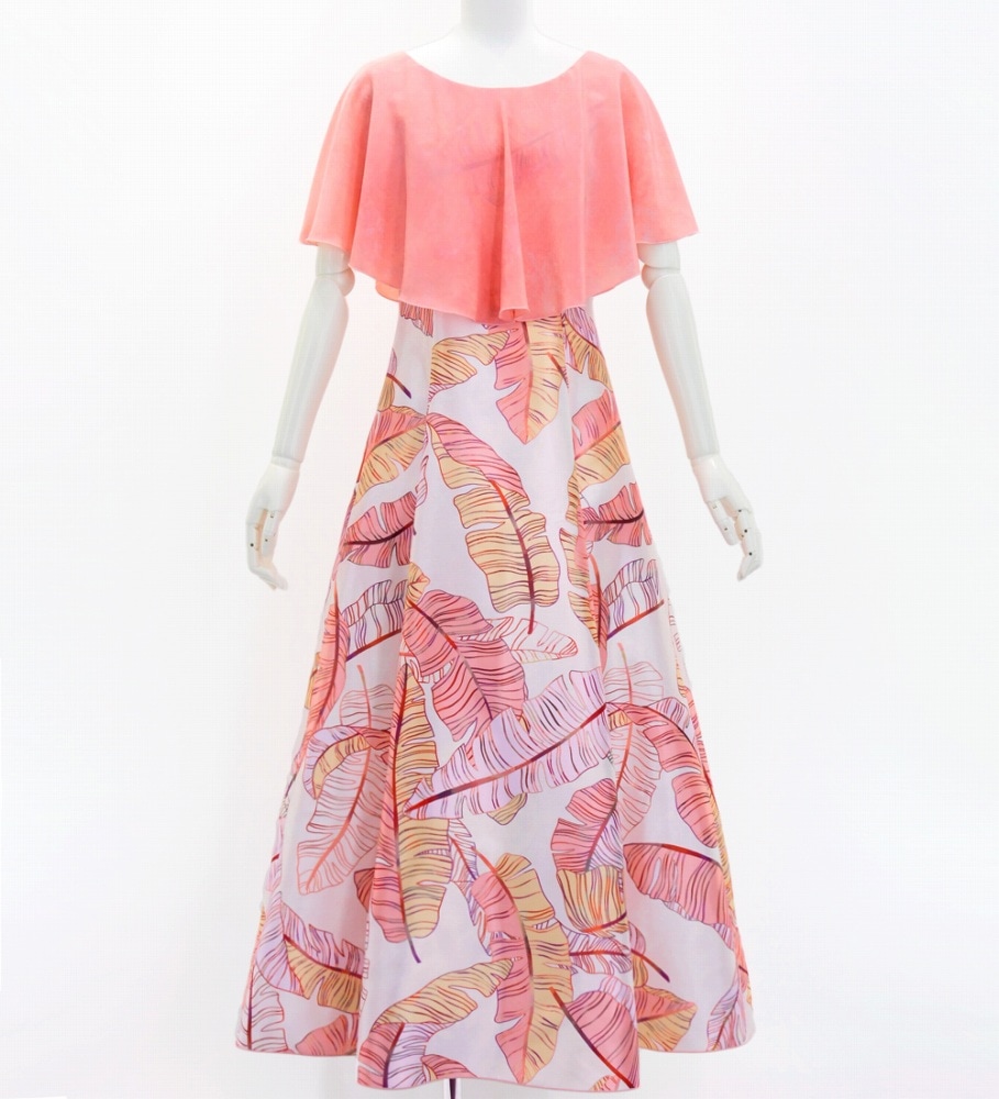 アレミティ フラダンスドレス バナナリーフ柄 タヒチアン サイズM セットアップ アメリカンスリーブマーメイドドレス（パームハイビスカス