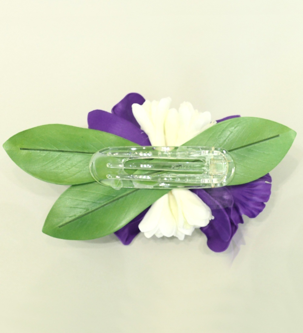 フラダンス カトレア・チューブローズ2連 ヘアクリップ パープル