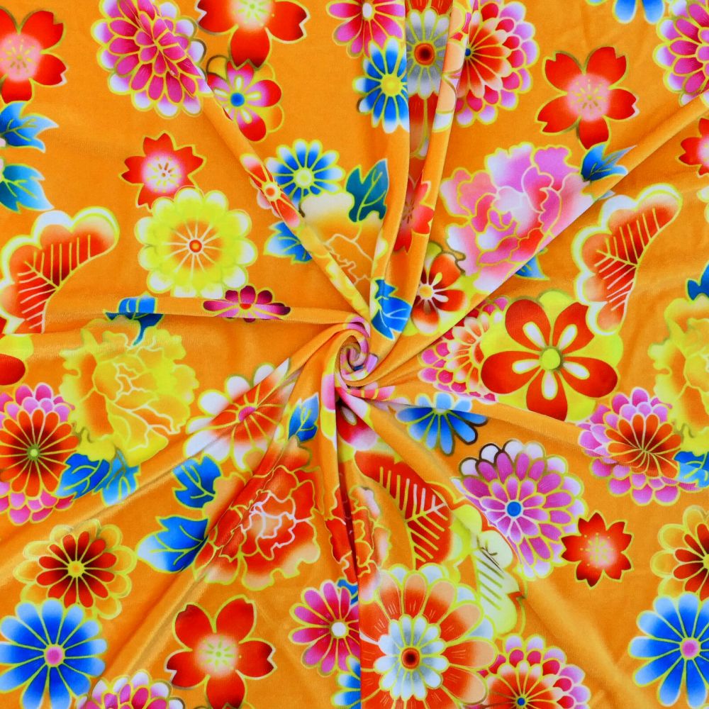 和柄生地 菊＆牡丹＆松柄 選べる生地 オレンジ(橙) WA-001-OR kimono