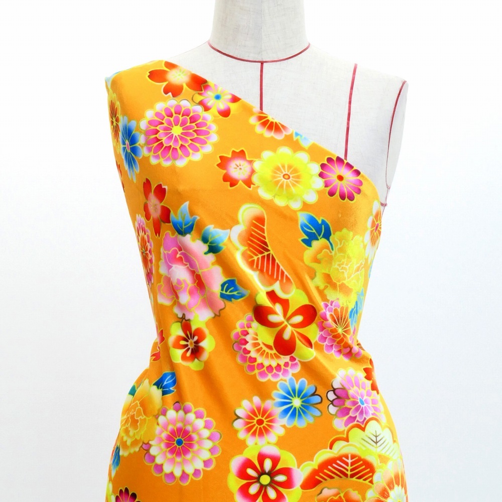 和柄生地 菊＆牡丹＆松柄 選べる生地 オレンジ(橙) WA-001-OR kimono