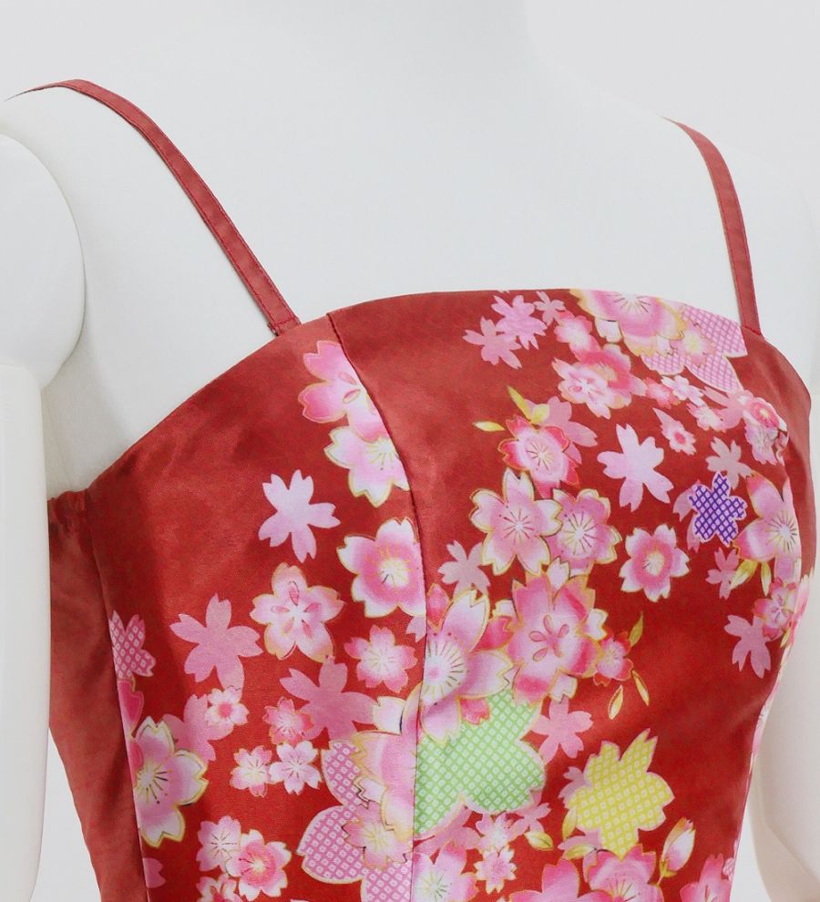 和柄ドレス ロング丈 桜 レッド（赤） JW001rd kimono dress japanese