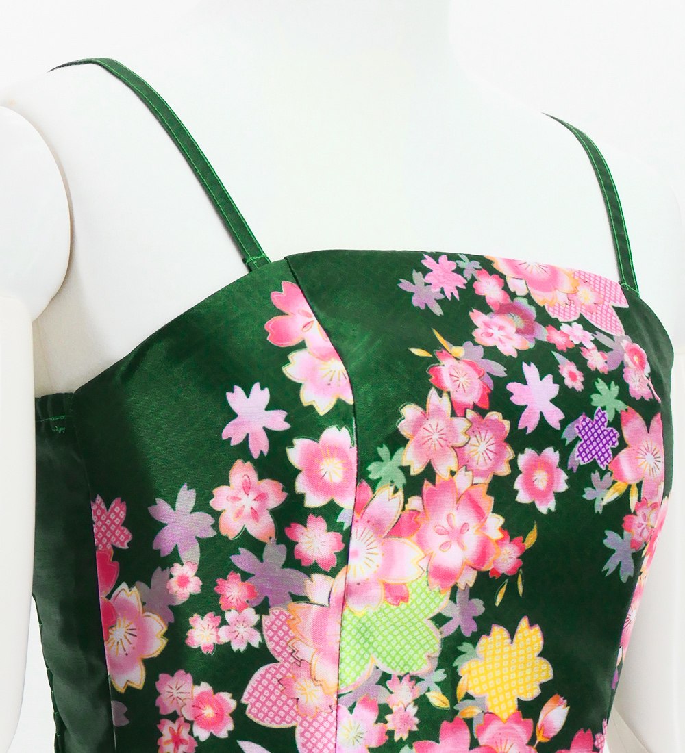 着物ドレス 和柄ドレス ロング丈 桜 グリーン（緑） JW001gr kimono dress