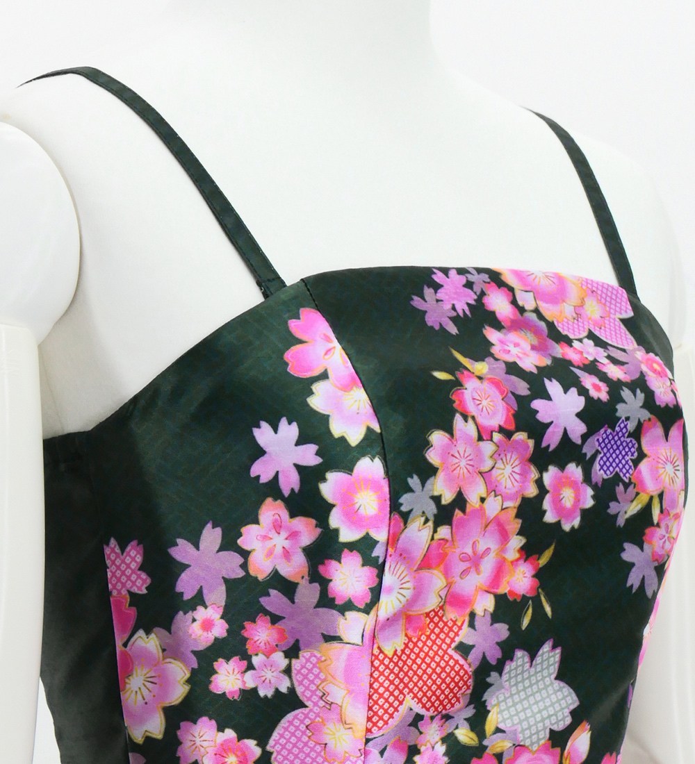和柄ドレス ロング丈 桜 ブラック（黒） JW001bk kimono dress