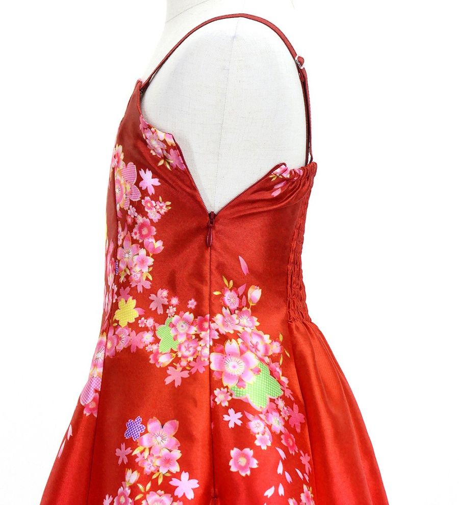 和柄ドレス キッズ ロング丈 桜 レッド（赤） JWp001rd kimono dress