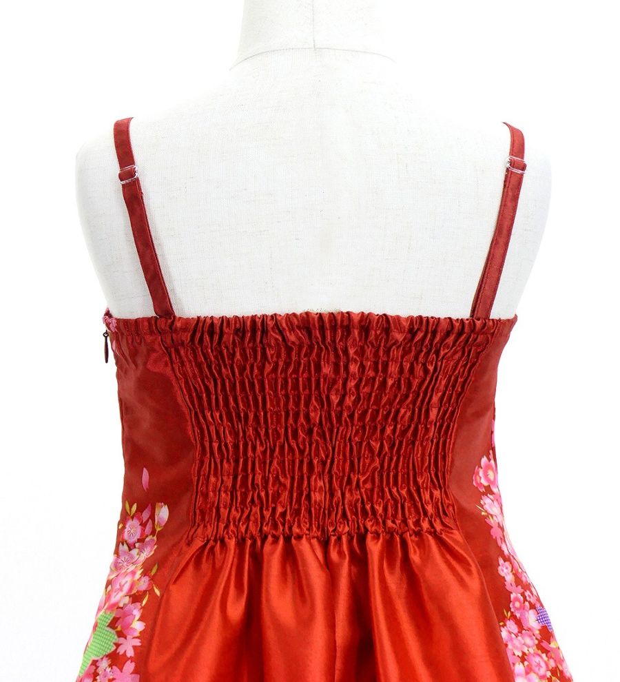 和柄ドレス キッズ ロング丈 桜 レッド（赤） JWp001rd kimono dress