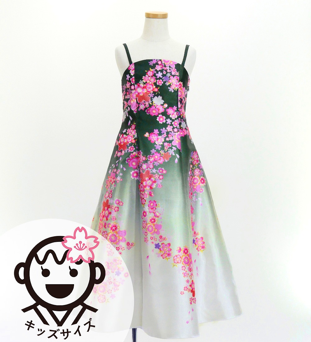 和柄ドレス キッズ ロング丈 ブラック（黒） JWp001bk kimono