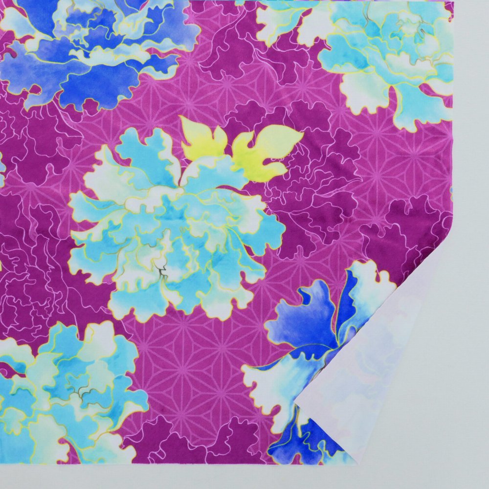 和生地 牡丹柄 選べる生地 パープル（紫） WA-007-PU kimono fabric