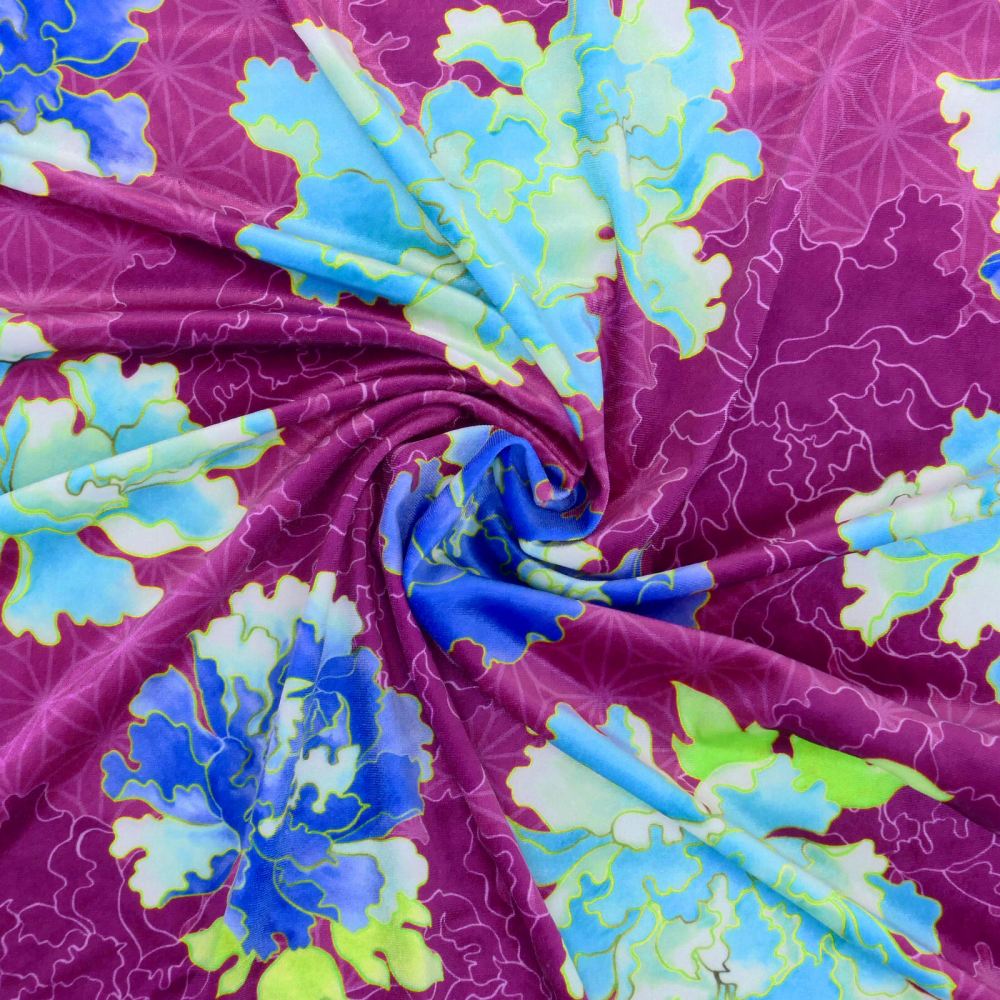 和生地 牡丹柄 選べる生地 パープル（紫） WA-007-PU kimono fabric