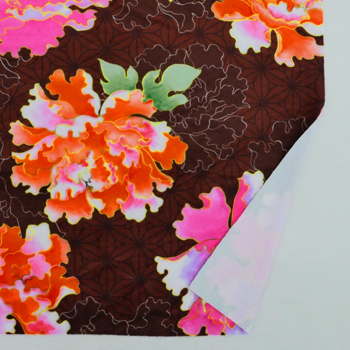 あきちゃん！3点❣️作家物源氏香縮緬地茶色系叩き染め花柄 小紋 和モダン あきちゃん！3点❣️作家物源氏香縮緬地茶色系叩き染め花