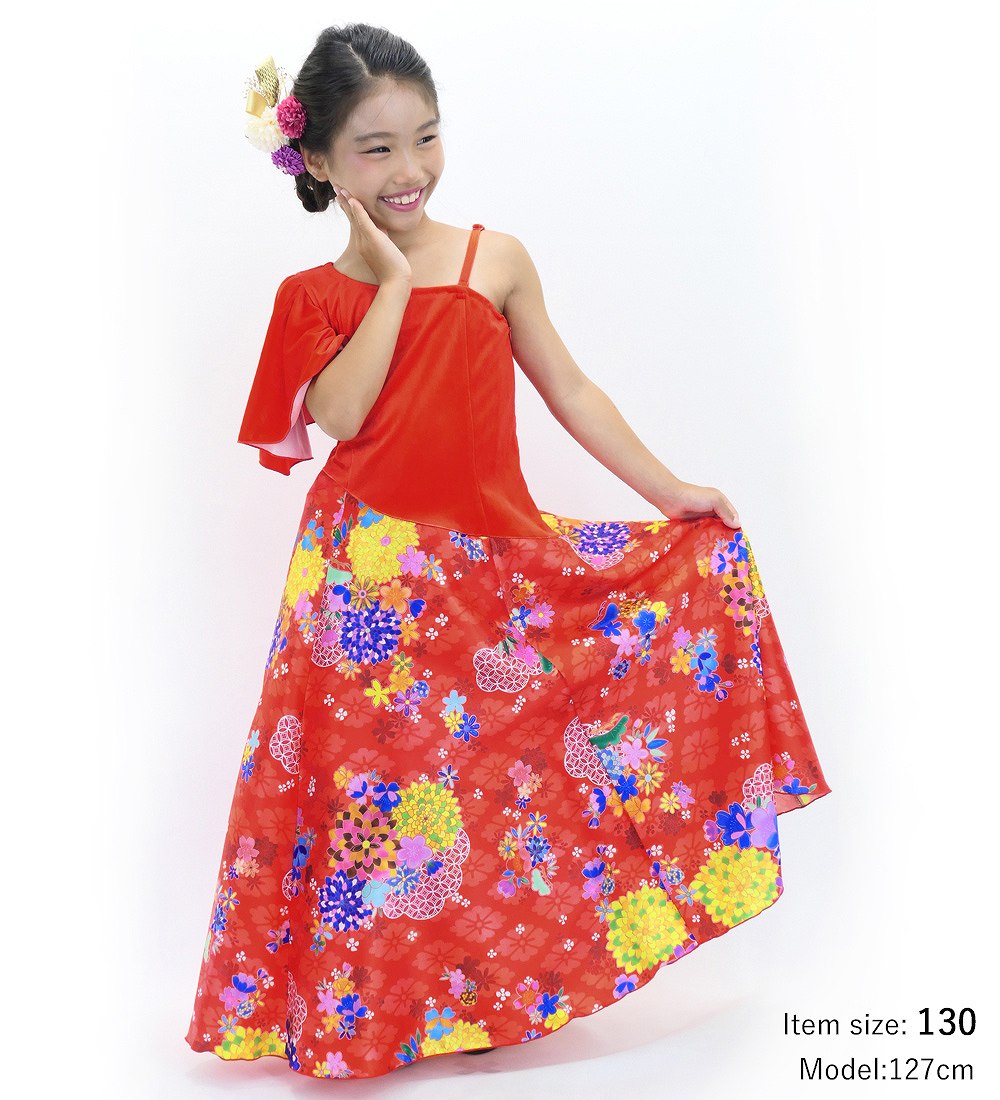 Cloverページ　新品　ノースリーブ和柄レオタード 黒と赤の花柄Mサイズ Clover様専用ページ 新品 ノースリーブ和柄レオタード 黒と赤の
