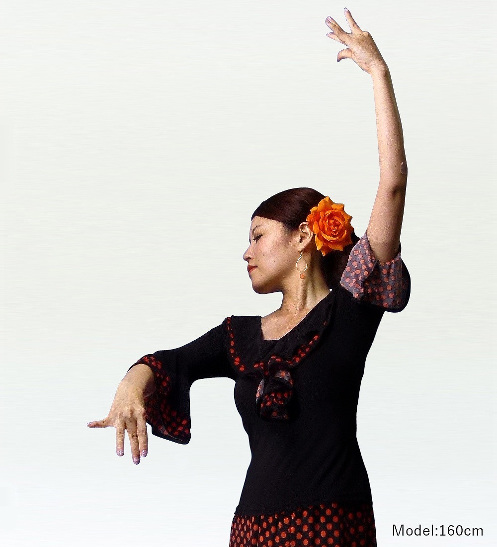 Mサイズ フラメンコ 水玉フリル ブラウス オレンジ 884o