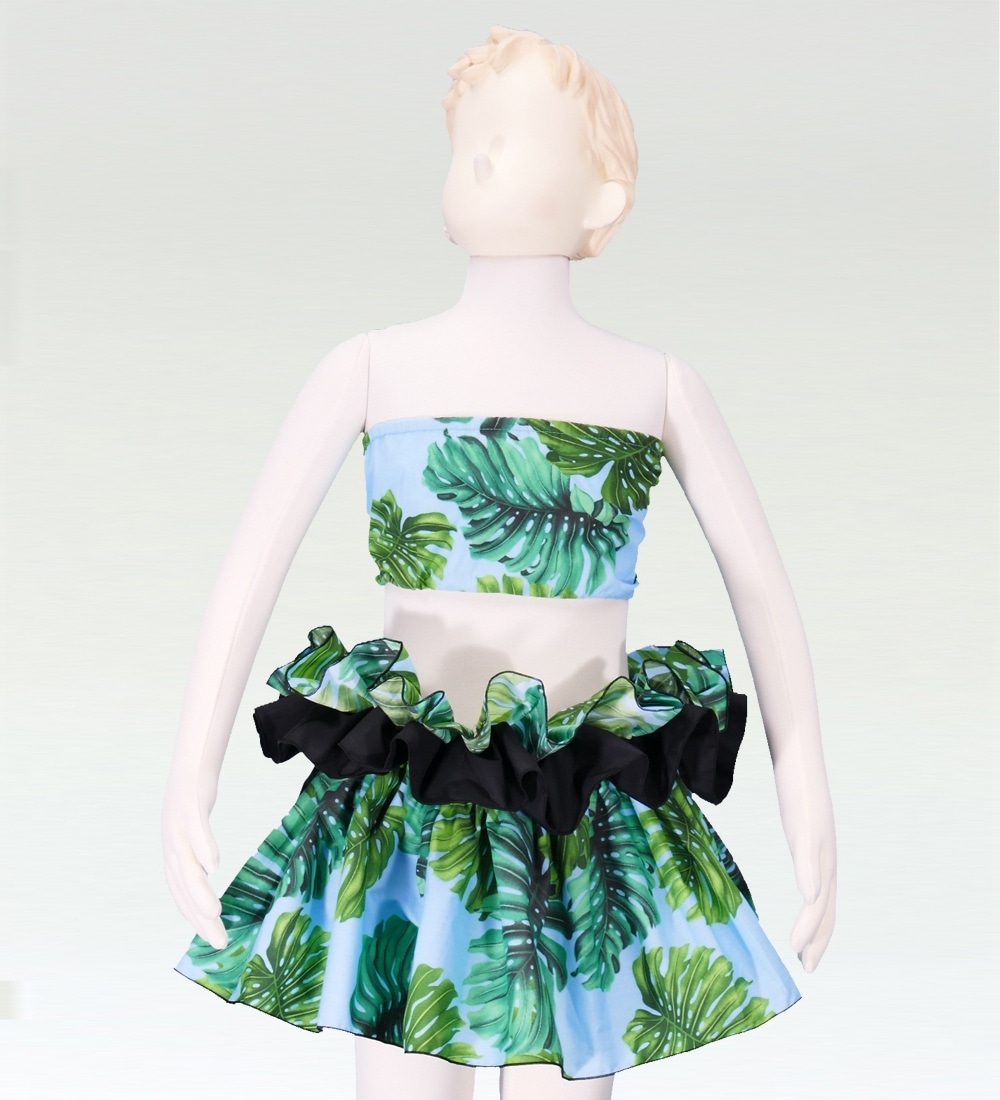 フラダンス 上下セット×4セット フラダンス ケイキ 上下 セットキッズ イエロー Sサイズ c93S