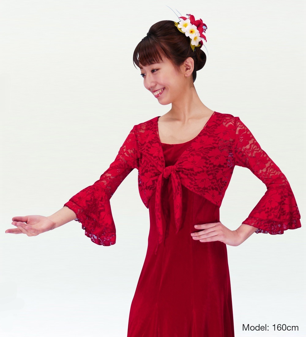 紅花リバーシブルボレロ フラダンス 花柄レース ボレロ レッド 2343ra