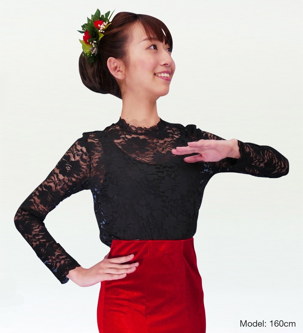 フラダンス 花柄レース ブラウス ブラック LL 2344bLL