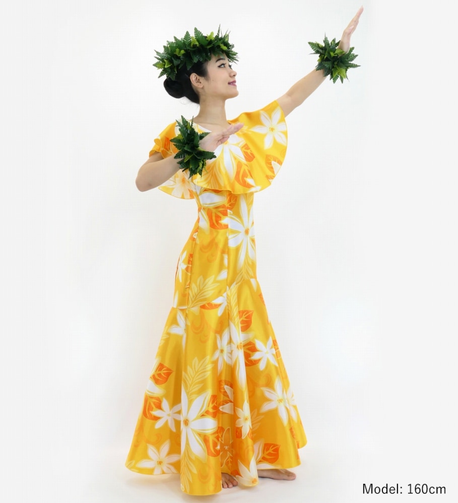 【美品 日本製 フラダンス衣装】イエロー PauSkirtShopドレス 黄 紫 美品 日本製 フラダンス衣装】イエロー PauSkirtShopドレス 黄