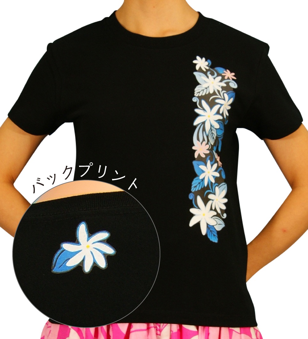 Tシャツ 縦ラインティアレプリント ブラック 881b