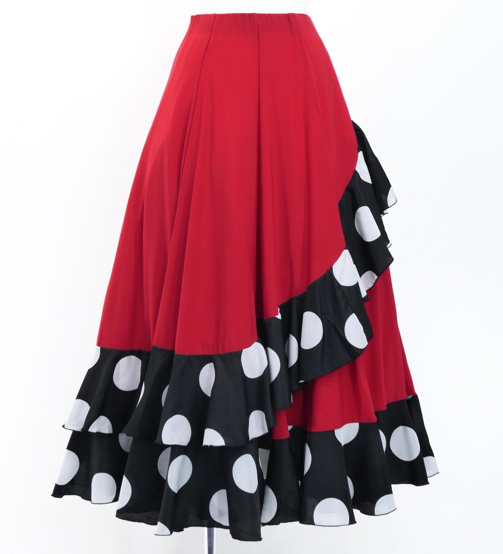 フラメンコペチコートフリル付きオリーブグリーンドット フフラメンコ