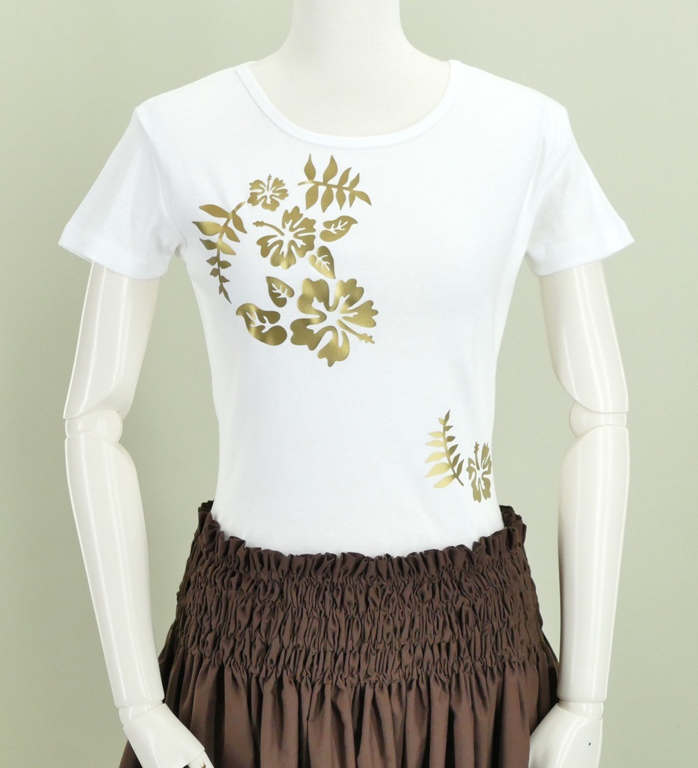 大放出セール ストレッチ Tシャツ L ゴールド ハイビスカス ホワイト Tc4gwl Materialworldblog Com