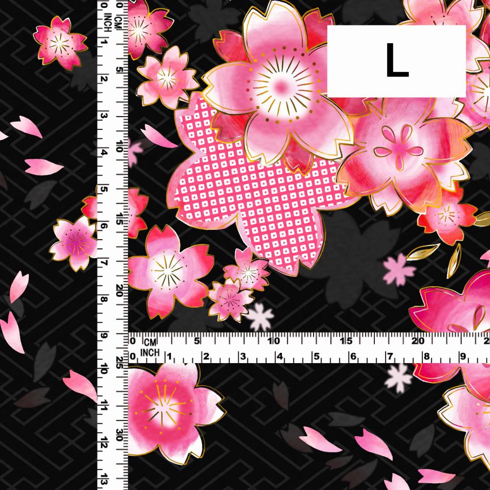 和柄生地 桜柄 選べる生地 ブラック(黒) WA-003-BK kimono fabric japanese textiles wagara