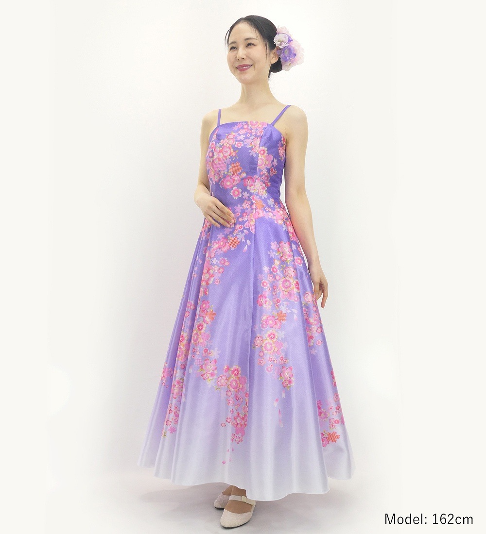 和柄ドレス ロング丈 桜 ライトパープル（薄紫） JW001lpu kimono