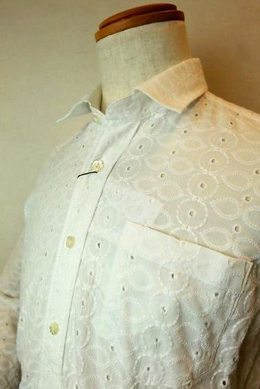 セール50%OFF アルコットヒル Alcott hill カジュアルシャツ ホワイト 春夏アウトレット現品限り品 レース編み アンジェロ メンズウェア画像1