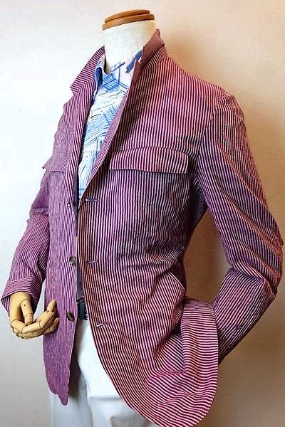 セール５０％ＯＦＦ アンジェロ ANGELO カバーオールジャケット ワインレッド 春夏アウトレット現品限り品 綿麻ちぢみ メンズウェア画像１