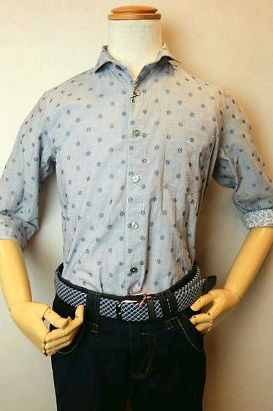 セール５０％ＯＦＦ アルコットヒル Alcott hill 七分袖シャツ ブルー 春夏アウトレット現品限り品 ショートポイントカラー アンジェロ メンズウェア画像１