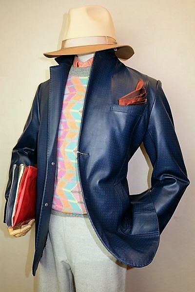 セール35%OFF アンジェロ ANGELO レザージャケット ブルー 秋冬アウトレット現品限り品 羊革 メンズウェア画像1