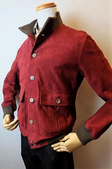 ラウラフェリーチェ Laura Felice レザーブルゾン ワインレッド 秋冬パターンオーダー承り品 ゴートスエードレザー 山羊革 メンズウェア画像１