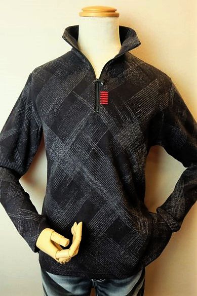 セール50%OFF コードビー CODE:B ロングTシャツ ブラック 秋冬アウトレット現品限り品 ZIPカットソー チェック柄ニット バラシ メンズウェア画像1