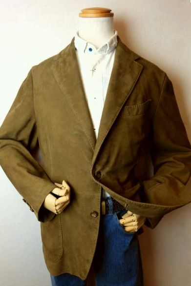 ラウラフェリーチェ Laura Felice レザージャケット カーキ パターンオーダー承り品 ゴートスエード メンズウェア画像1