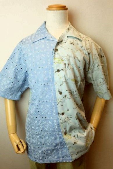 セール35%OFF アルコットヒル Alcott hill 半袖シャツ ブルー 春夏新作 アシンメトリー ビッグサイズ アンジェロ メンズウェア画像1