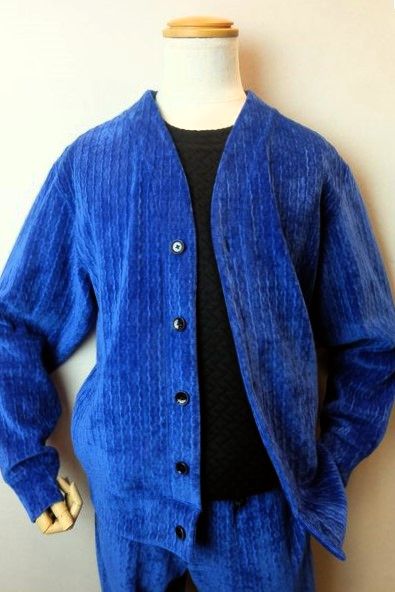 コードビー CODE:B  カーディガン ブルー 秋冬新作 ベロア生地 カットソー バラシ メンズウェア画像１
