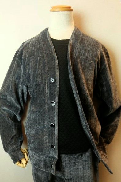 コードビー CODE:B  カーディガン グレー 秋冬新作 ベロア生地 カットソー バラシ メンズウェア画像１