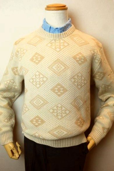 セール35%OFF ミラショーンスポーツ milaschon 日本製カシミヤセーター ベージュ 秋冬新作 カシミヤ100% ニット 菱模様 メンズウェア画像1