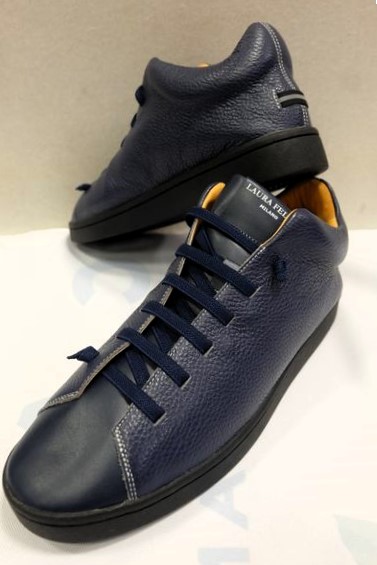 ラウラフェリーチェ LauraFelice レザースニーカー ネイビー パターンオーダー承り品 ミドルカット メンズシューズ画像1