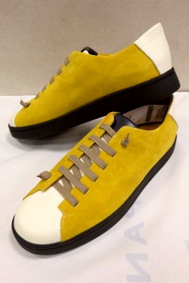 ラウラフェリーチェ LauraFelice レザースニーカー マスタードホワイト パターンオーダー承り品 スエードレザー メンズシューズ画像1