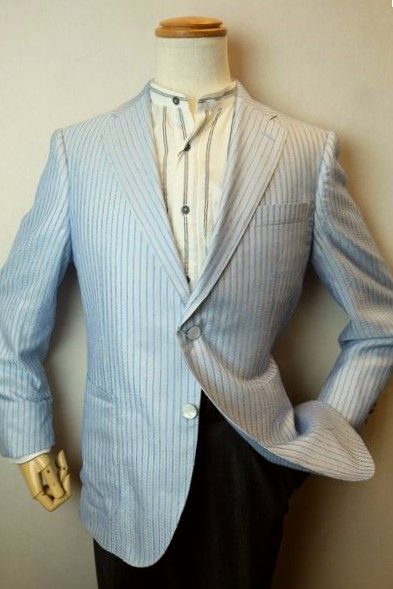 シッスル THISTLE 創作屋 テーラードジャケット シルク100%ジャケット サックスブルー 春夏新作 日本製 シルクモール生地 メンズウェア画像1