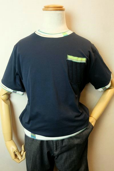BOB ボブ 半袖Tシャツ ネイビー 春夏新作 インポート イタリア製 カットソー リブ付き メンズウェア画像1