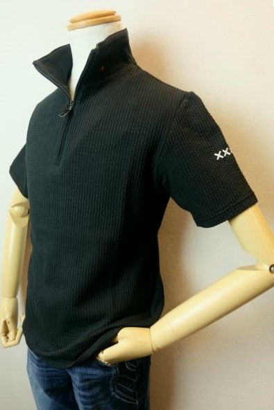 セール３５％ＯＦＦ コードビー CODE:B 半袖Ｔシャツ ブラック 春夏新作 ＺＩＰカットソー ジャガード織り生地 バラシ メンズウェア画像１