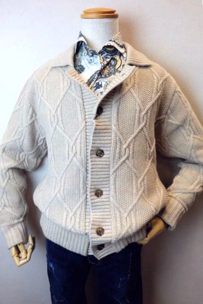 セール３５％ＯＦＦ アンジェロ ANGELO カシミヤ100% ニットブルゾン ベージュ 秋冬アウトレット現品限り品 ニットカーディガン 日本製 メンズウェア画像１