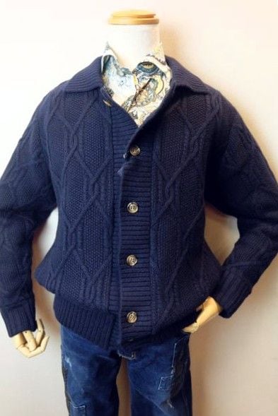 セール35%OFF アンジェロ ANGELO カシミヤ100% ニットブルゾン ネイビー 秋冬アウトレット現品限り品 ニットカーディガン 日本製 メンズウェア画像1