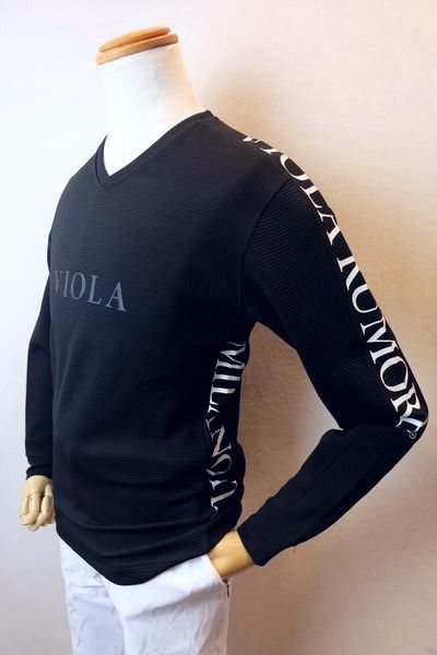 ヴィオラ VIOLA ロングＴシャツ ブラック オールシーズン新作 カットソー ふくれ織り生地 ＶネックＴシャツ メンズウェア画像１